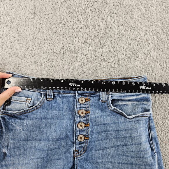 KanCan Shorts Womens 29 Blue Distressed Frayed Hem High Rise Button Fly Denim - Picture 8 of 15